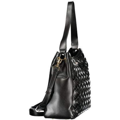 Mario Valentino Black Leather Handbag with Gold Hardware