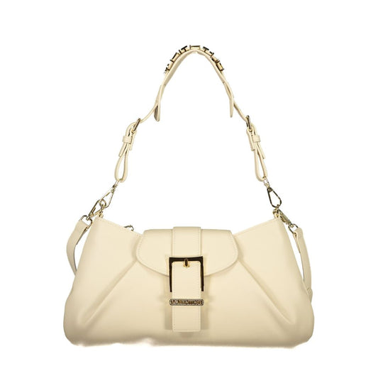 Mario Valentino Beige Leather-Finish Handbag with Adjustable Strap