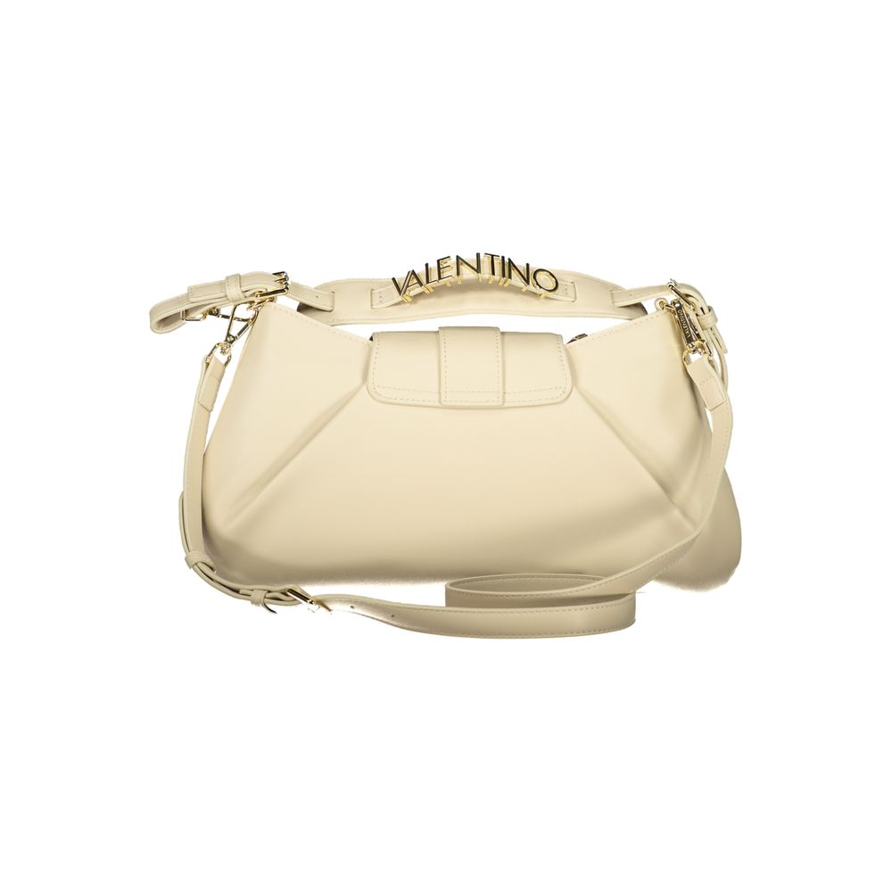 Mario Valentino Beige Leather-Finish Handbag with Adjustable Strap
