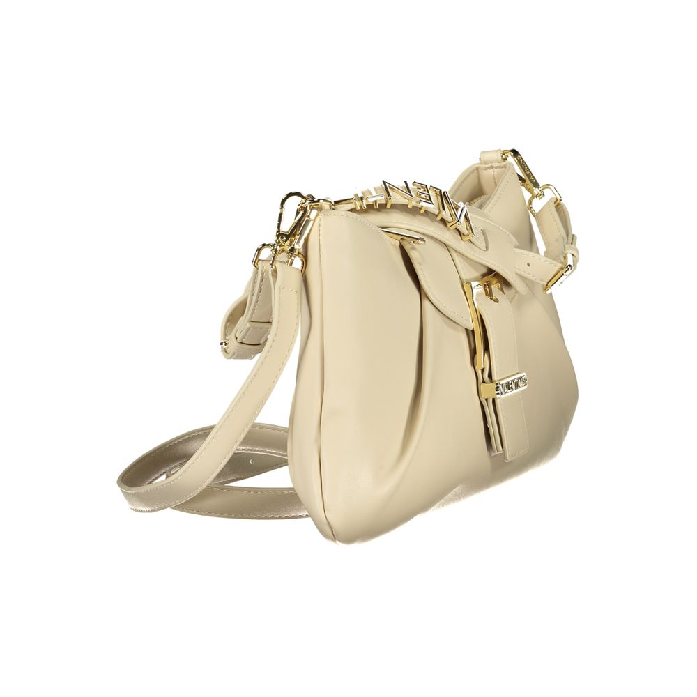 Mario Valentino Beige Leather-Finish Handbag with Adjustable Strap