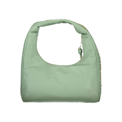 Mario Valentino Green Leather-Finish Shoulder Bag with Contrasting Details