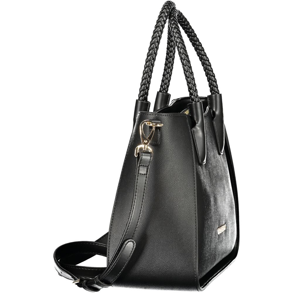 Mario Valentino Black Leather Finish Handbag with Adjustable Strap