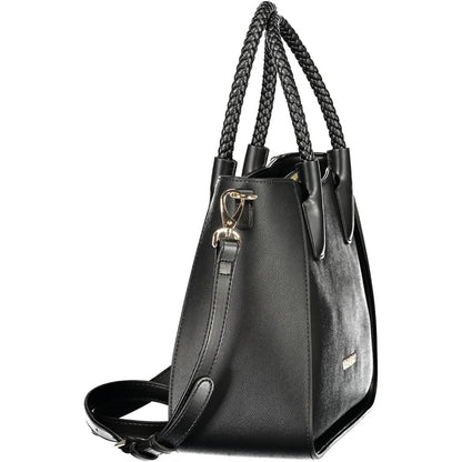 Mario Valentino Black Leather Finish Handbag with Adjustable Strap