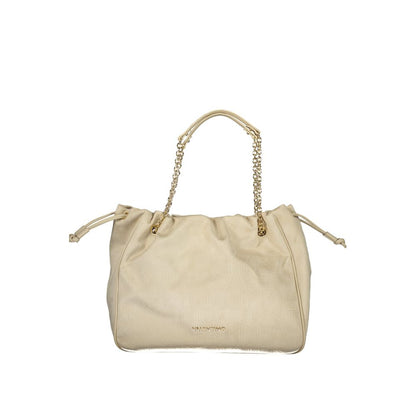 Mario Valentino Beige Leather-Finish Handbag with Elegant Hardware