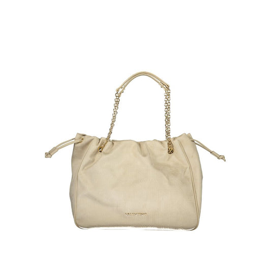 Mario Valentino Beige Leather-Finish Handbag with Elegant Hardware
