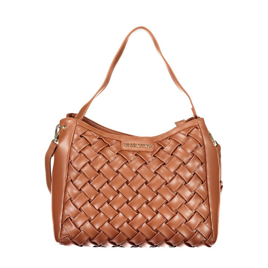 Mario Valentino Brown Leather-Finish Handbag with Removable Strap