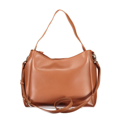 Mario Valentino Brown Leather-Finish Handbag with Removable Strap