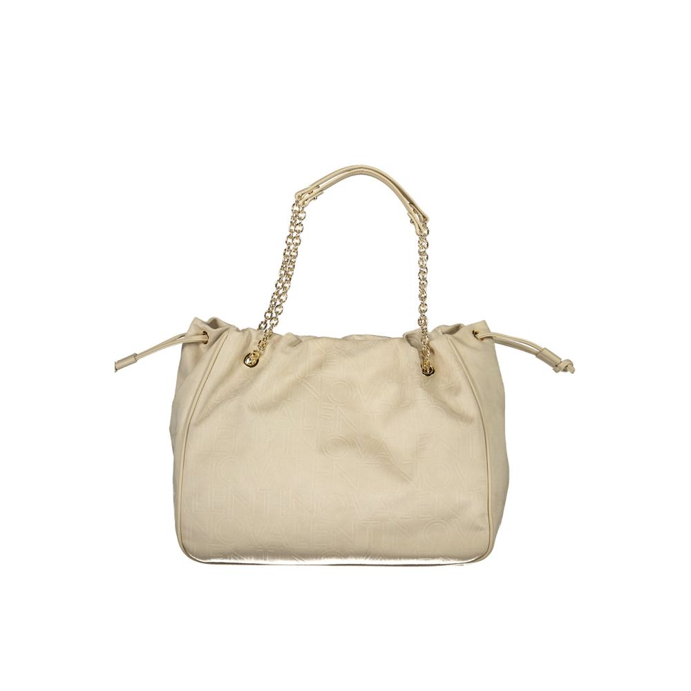 Mario Valentino Beige Leather-Finish Handbag with Elegant Hardware