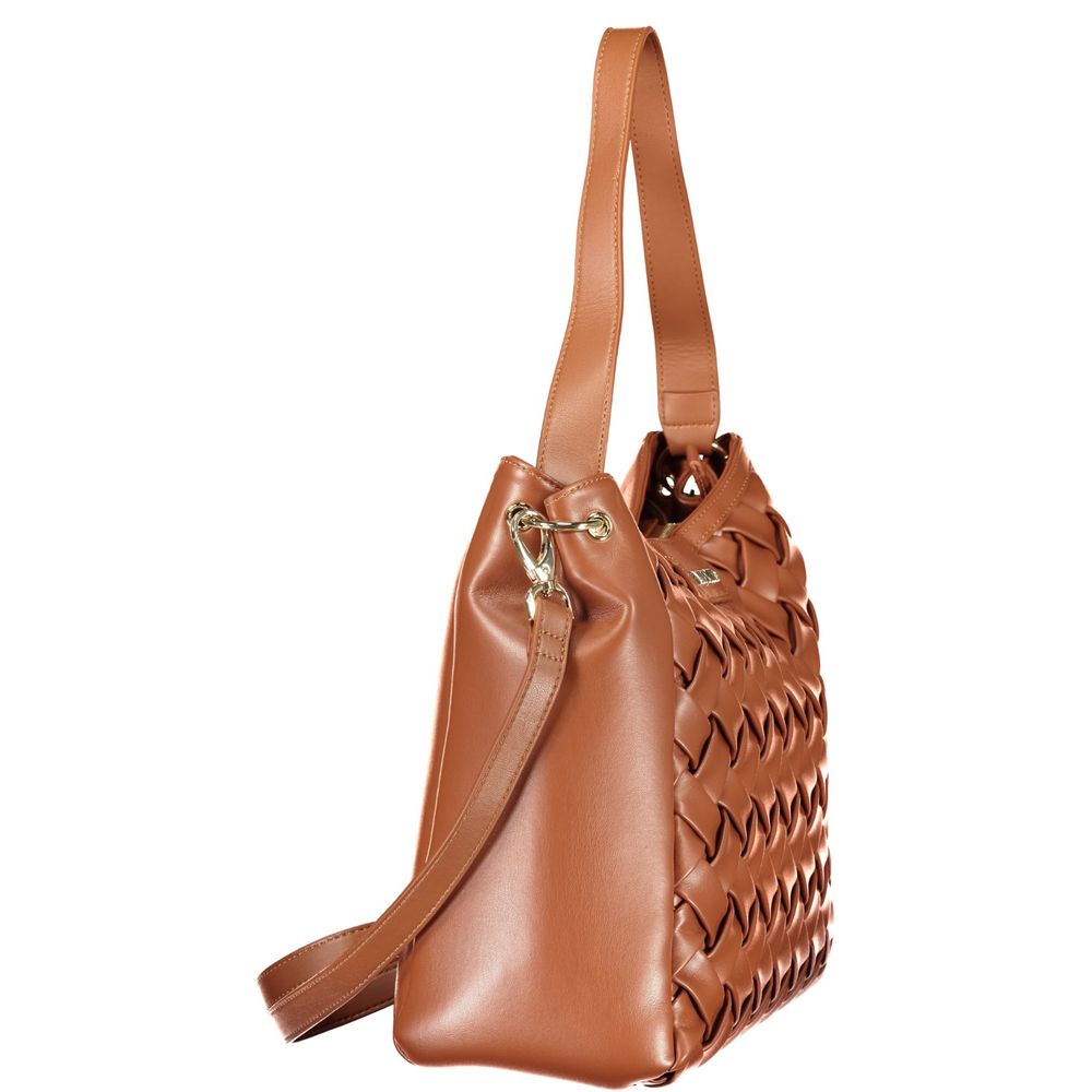 Mario Valentino Brown Leather-Finish Handbag with Removable Strap