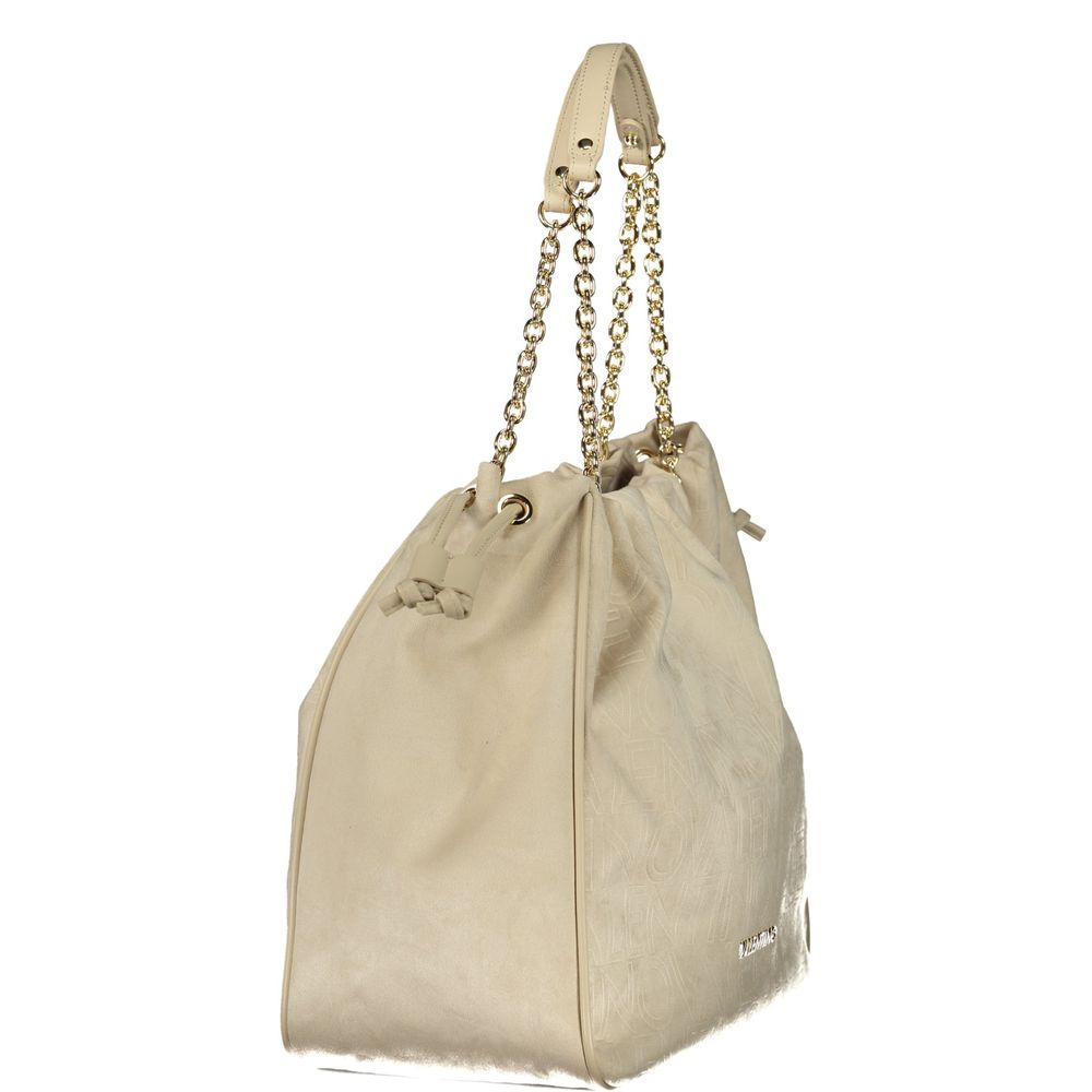 Mario Valentino Beige Leather-Finish Handbag with Elegant Hardware