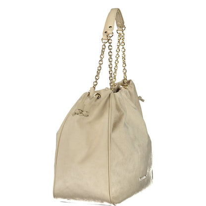 Mario Valentino Beige Leather-Finish Handbag with Elegant Hardware