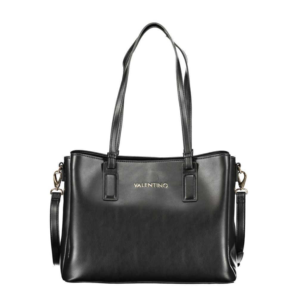 Mario Valentino Black Leather-Finish Handbag with Gold Hardware