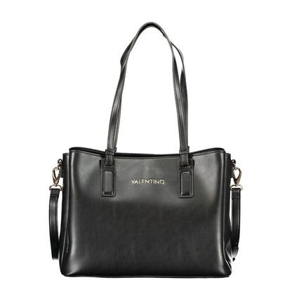 Mario Valentino Black Leather-Finish Handbag with Gold Hardware
