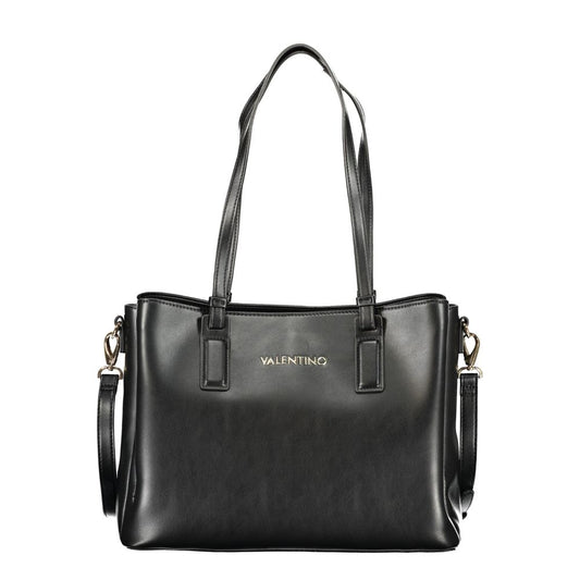 Mario Valentino Black Leather-Finish Handbag with Gold Hardware