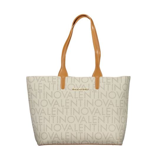 Mario Valentino Beige Leather-Finish Handbag with Contrast Details