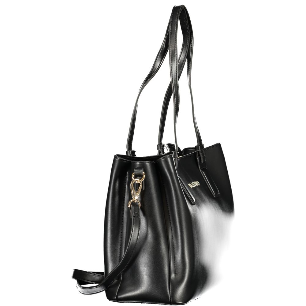 Mario Valentino Black Leather-Finish Handbag with Gold Hardware