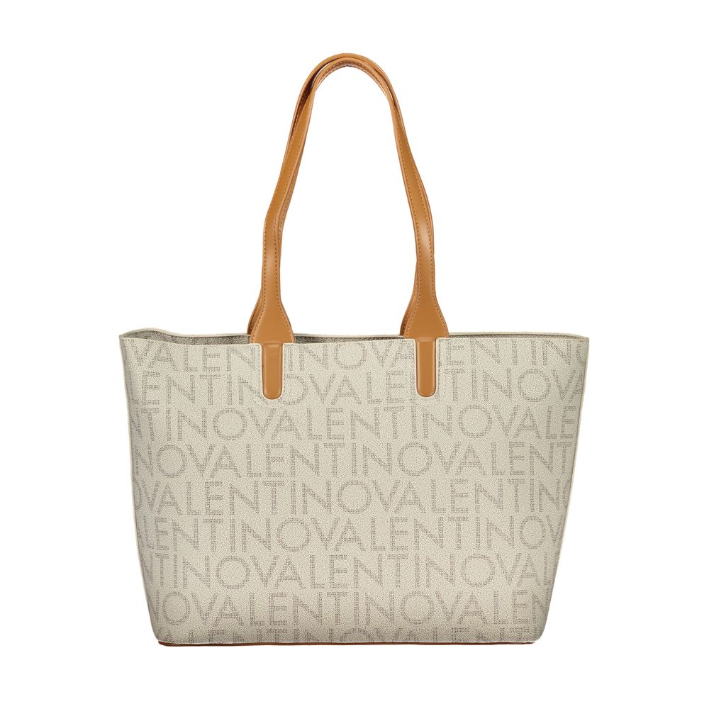 Mario Valentino Beige Leather-Finish Handbag with Contrast Details