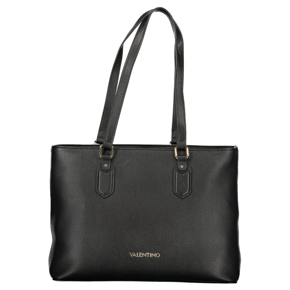 Mario Valentino Black Leather Shoulder Bag with Elegant Logo Detail