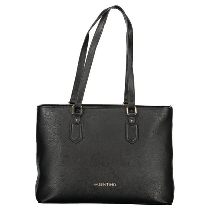 Mario Valentino Black Leather Shoulder Bag with Elegant Logo Detail