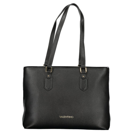 Mario Valentino Black Leather Shoulder Bag with Elegant Logo Detail