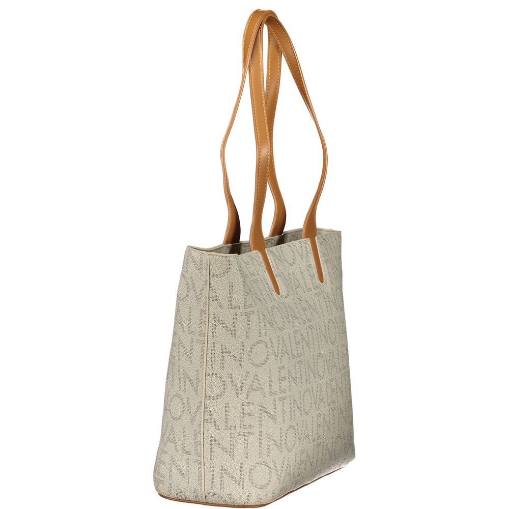 Mario Valentino Beige Leather-Finish Handbag with Contrast Details