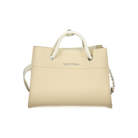 Mario Valentino Beige Leather-Finish Handbag with Gold Detailing