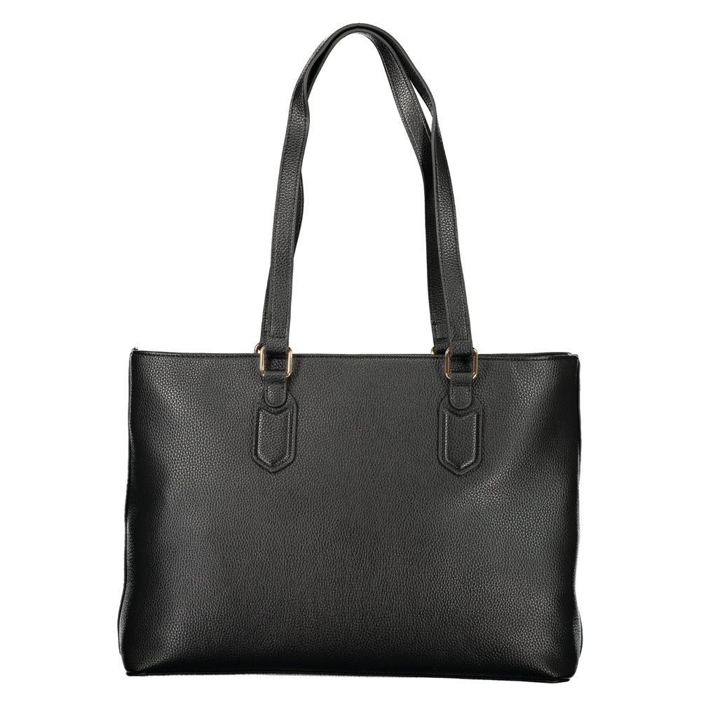 Mario Valentino Black Leather Shoulder Bag with Elegant Logo Detail