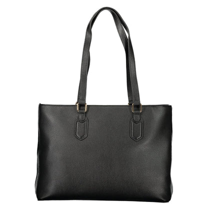 Mario Valentino Black Leather Shoulder Bag with Elegant Logo Detail