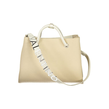 Mario Valentino Beige Leather-Finish Handbag with Gold Detailing
