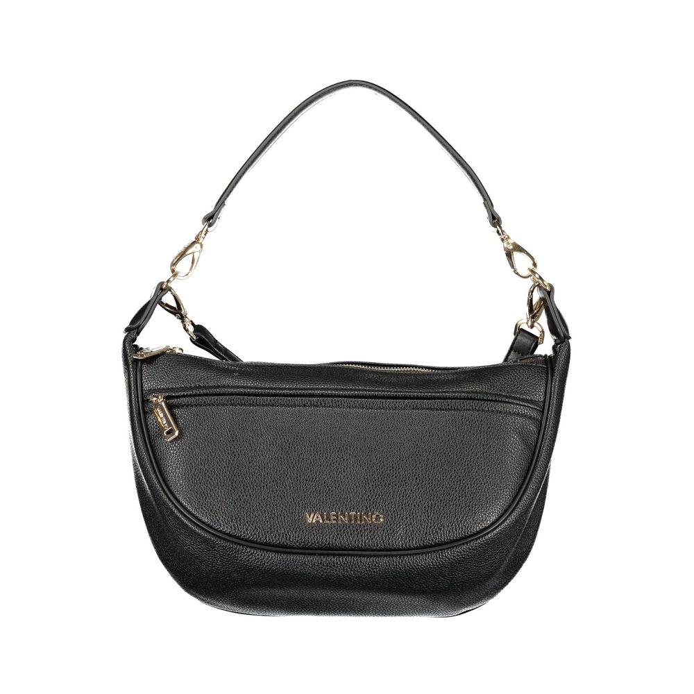 Mario Valentino Black Leather-Finish Handbag with Gold Accents
