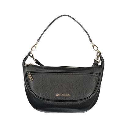 Mario Valentino Black Leather-Finish Handbag with Gold Accents