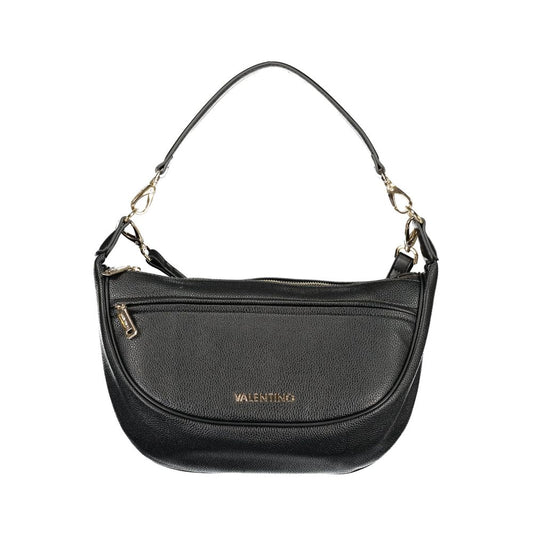 Mario Valentino Black Leather-Finish Handbag with Gold Accents