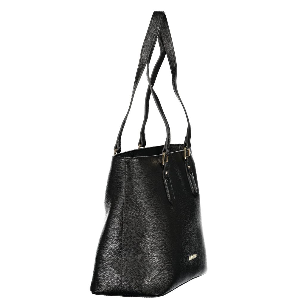 Mario Valentino Black Leather Shoulder Bag with Elegant Logo Detail