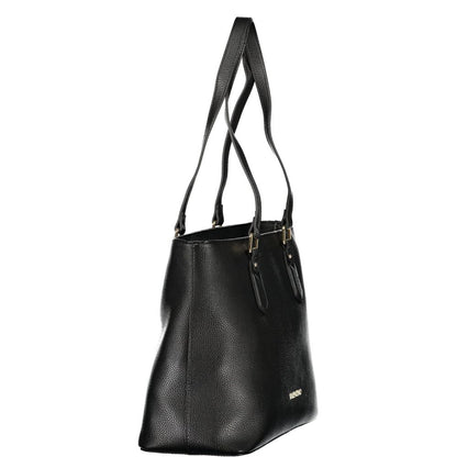 Mario Valentino Black Leather Shoulder Bag with Elegant Logo Detail