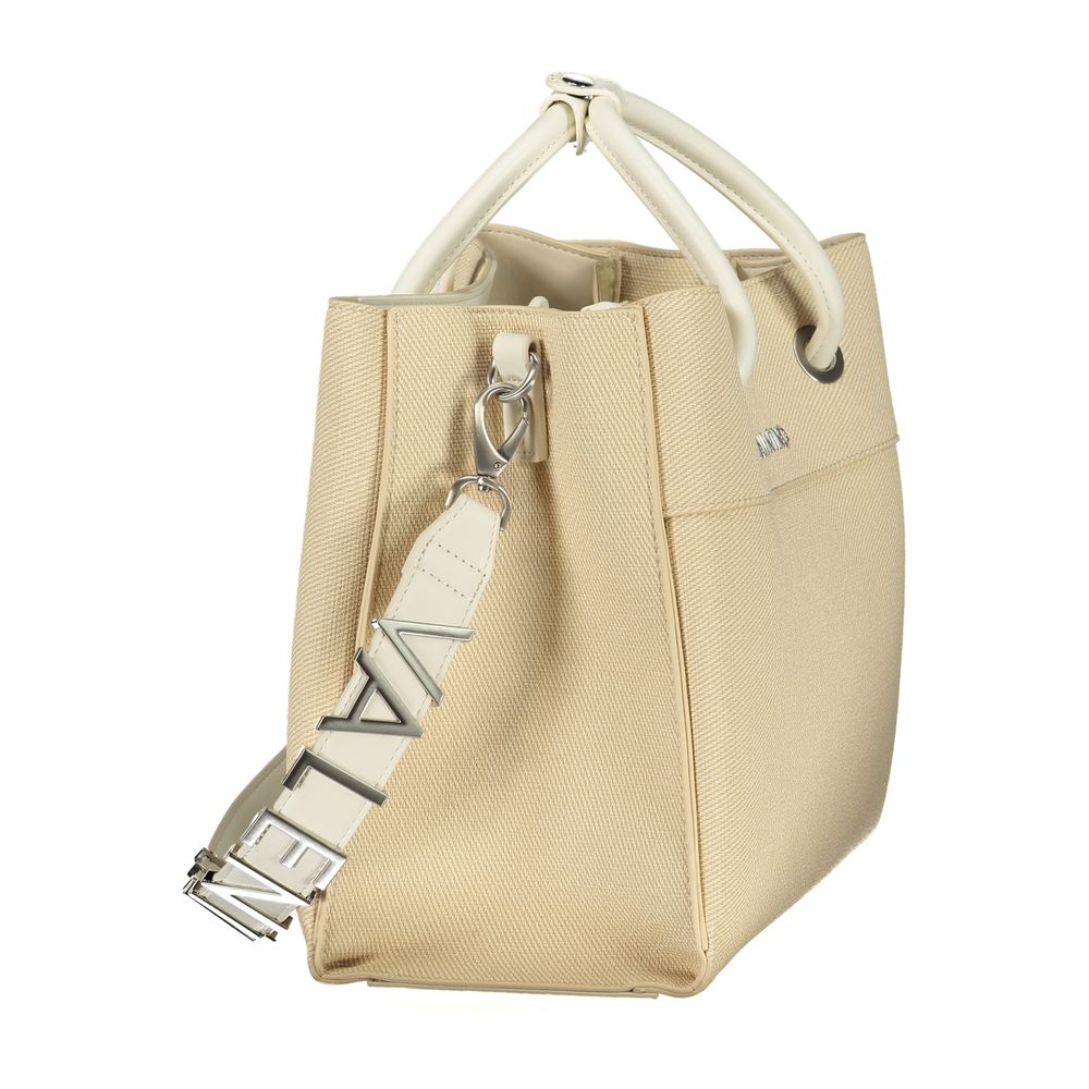 Mario Valentino Beige Leather-Finish Handbag with Gold Detailing