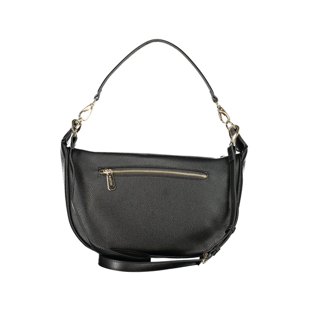 Mario Valentino Black Leather-Finish Handbag with Gold Accents