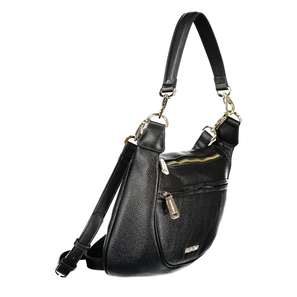 Mario Valentino Black Leather-Finish Handbag with Gold Accents