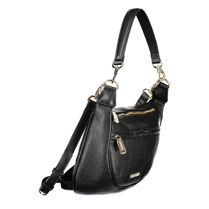 Mario Valentino Black Leather-Finish Handbag with Gold Accents