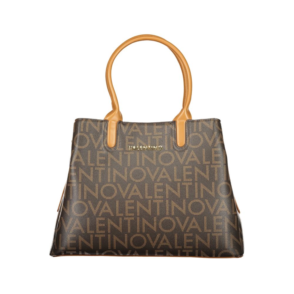 Mario Valentino Brown Leather-Finish Handbag with Adjustable Strap