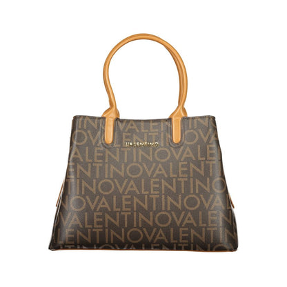 Mario Valentino Brown Leather-Finish Handbag with Adjustable Strap