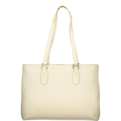 Mario Valentino Beige Grained Leather Handbag with Elegant Design