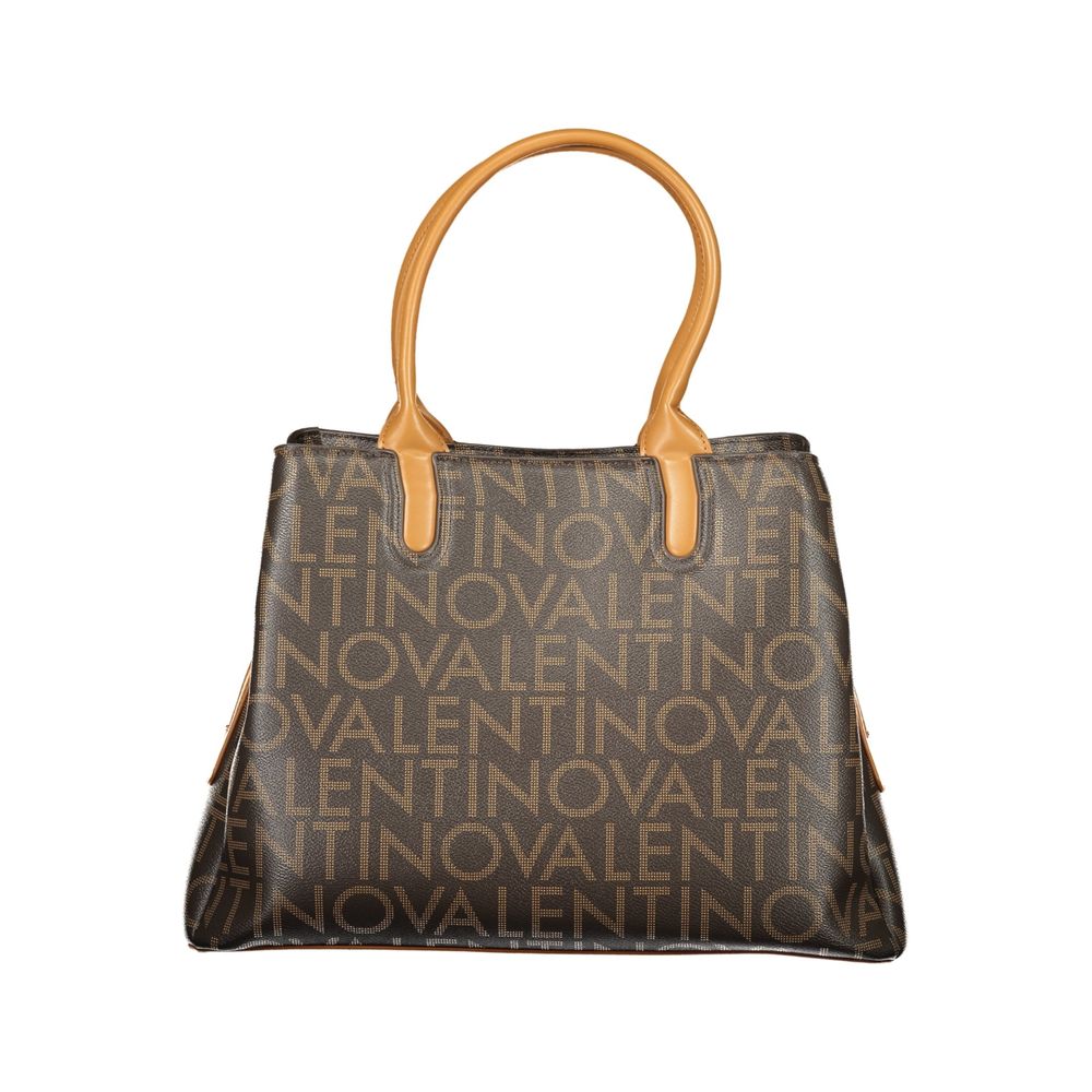 Mario Valentino Brown Leather-Finish Handbag with Adjustable Strap