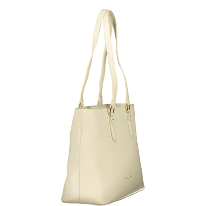 Mario Valentino Beige Grained Leather Handbag with Elegant Design