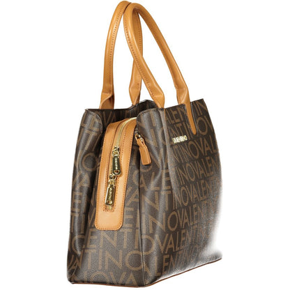 Mario Valentino Brown Leather-Finish Handbag with Adjustable Strap