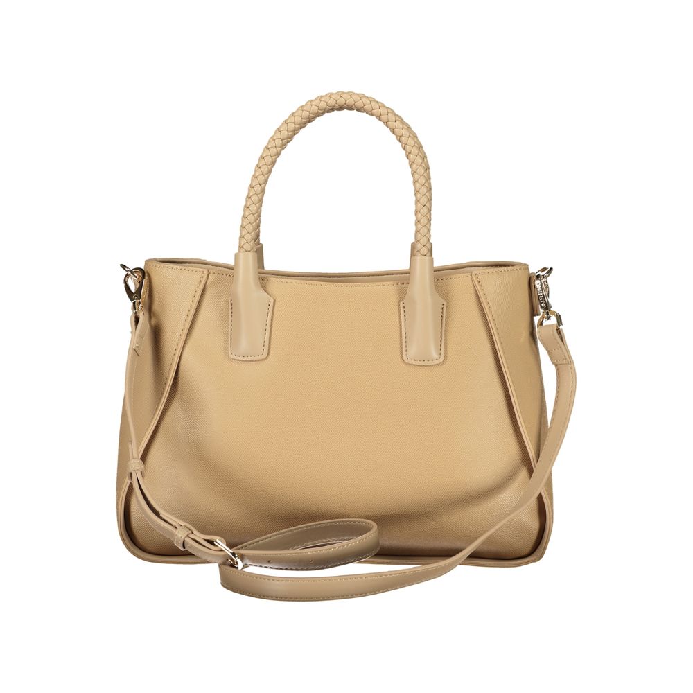 Mario Valentino Beige Leather-Finish Handbag with Adjustable Strap