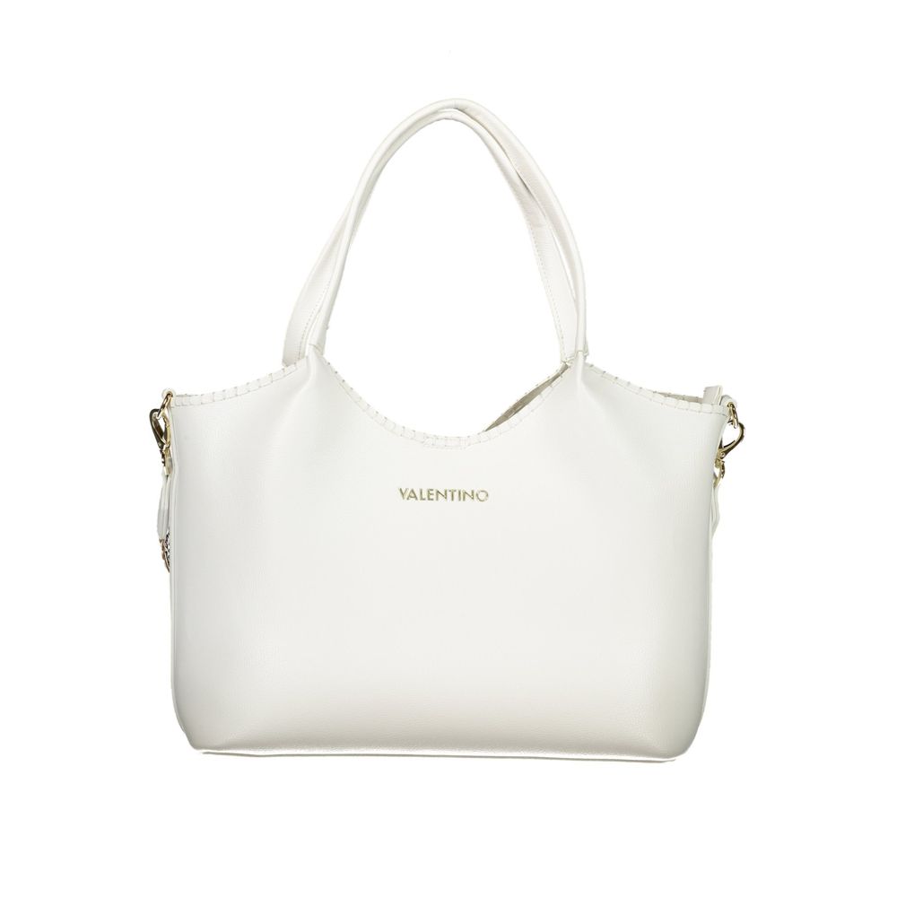 Mario Valentino White Leather-Finish Handbag with Elegant Detailing