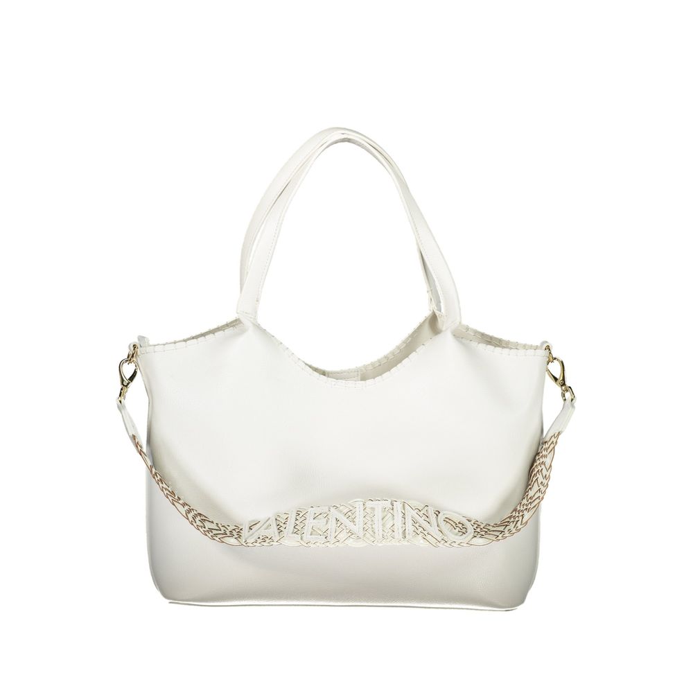 Mario Valentino White Leather-Finish Handbag with Elegant Detailing