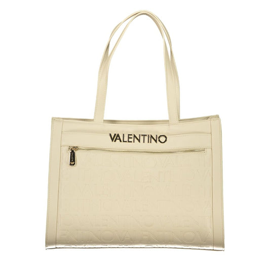 Mario Valentino Beige Leather-Finish Handbag with Dual Handles
