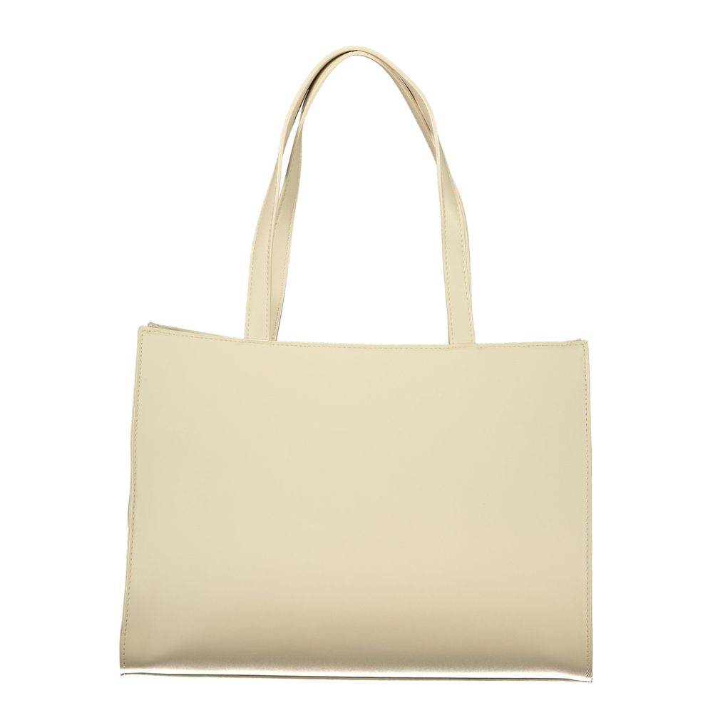 Mario Valentino Beige Leather-Finish Handbag with Dual Handles