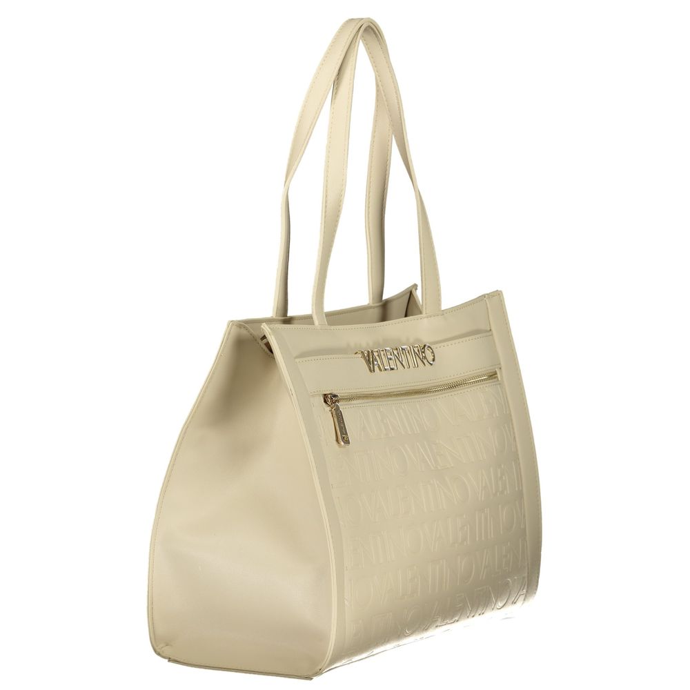 Mario Valentino Beige Leather-Finish Handbag with Dual Handles